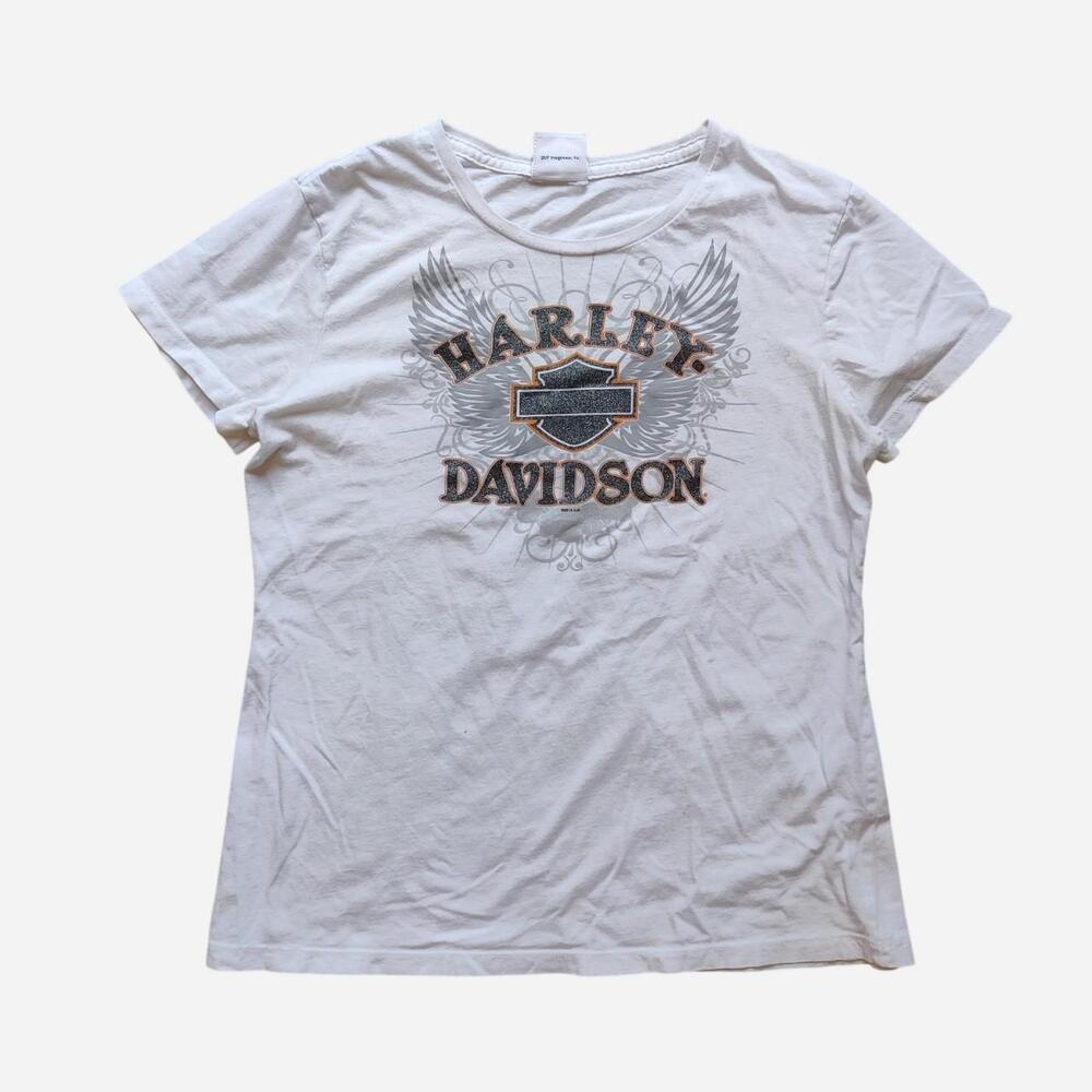 Y2K Harley Davidson white t-shirt with Harley-Davidson logo with wings